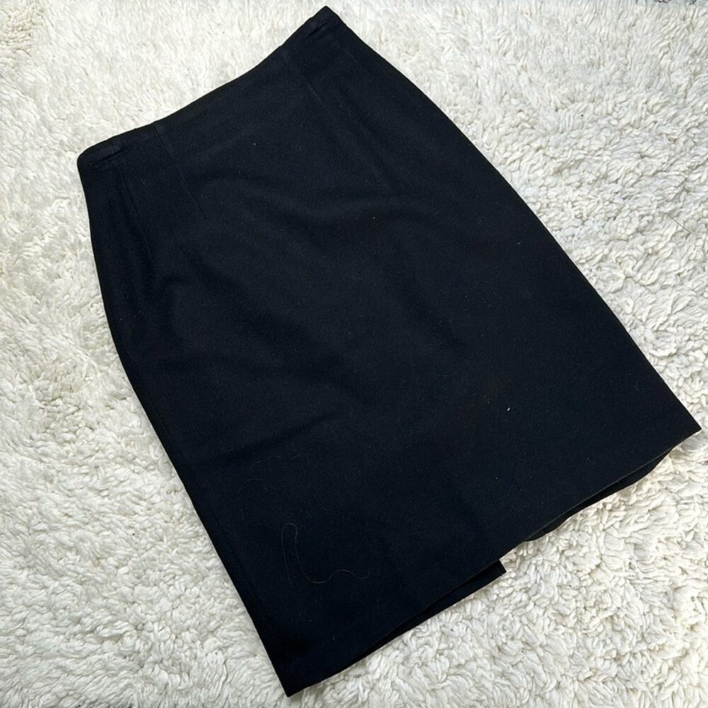 Savannah Black Vintage 100% Pure Wool Slightly Pleated Pencil Skirt EE38